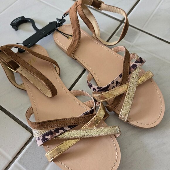 NWT H&M Brown Leopard Print Sandals Girl's 3 - Picture 1 of 3